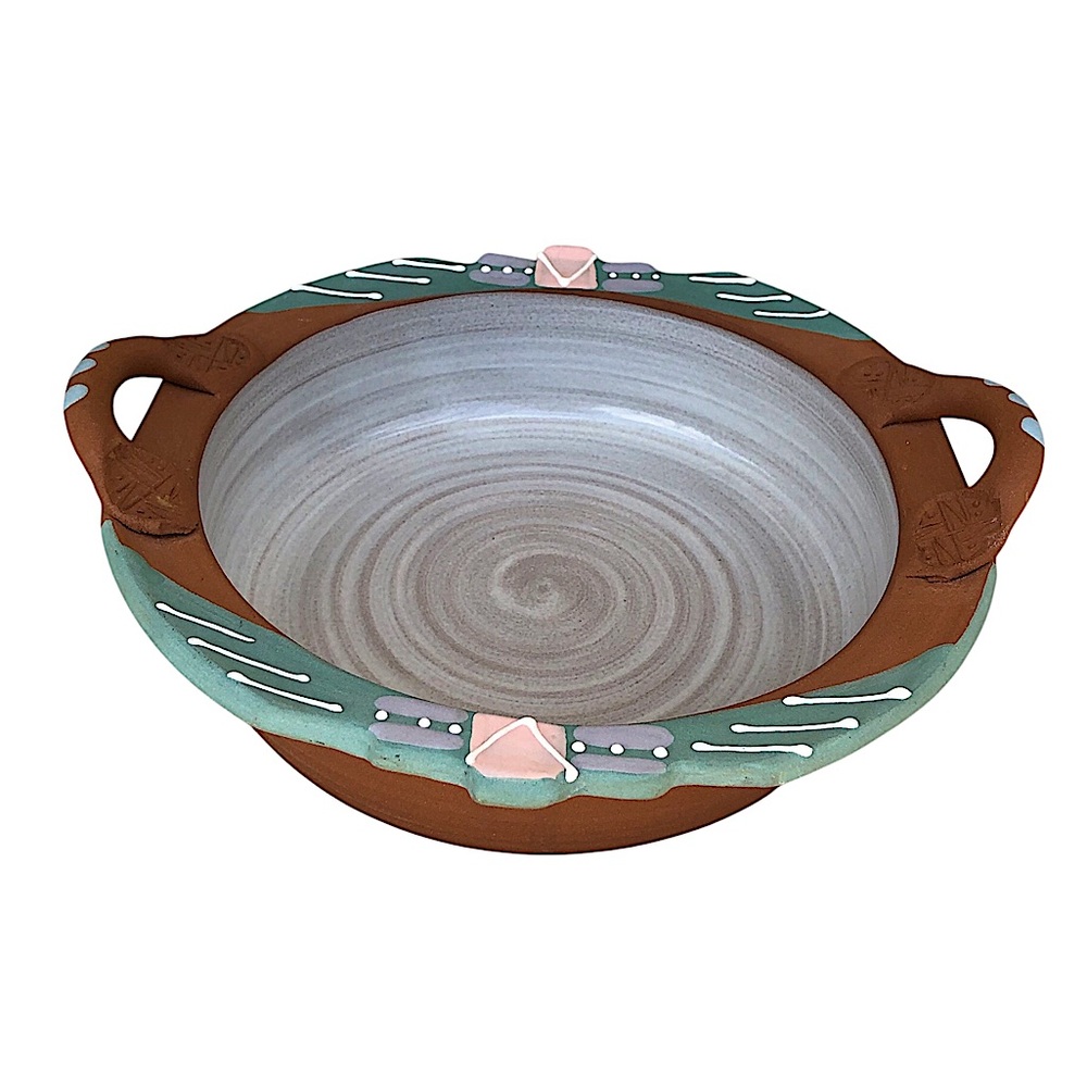 Redware Dana Pottery Bowl Handles Glazed Handcrafted Terracotta Southwest Trival